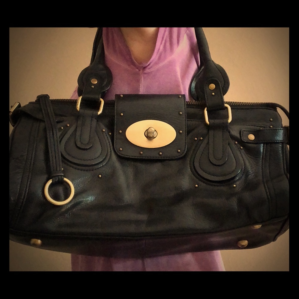 Perlina black leather purse (doctor bag style)